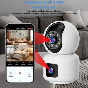 Cámara de seguridad inteligente 3 MP 2K, monitor para bebés y cámara para mascotas, visión nocturna a color, detección de movimiento, instalación fácil, almacenamiento en la nube o tarjeta SD.